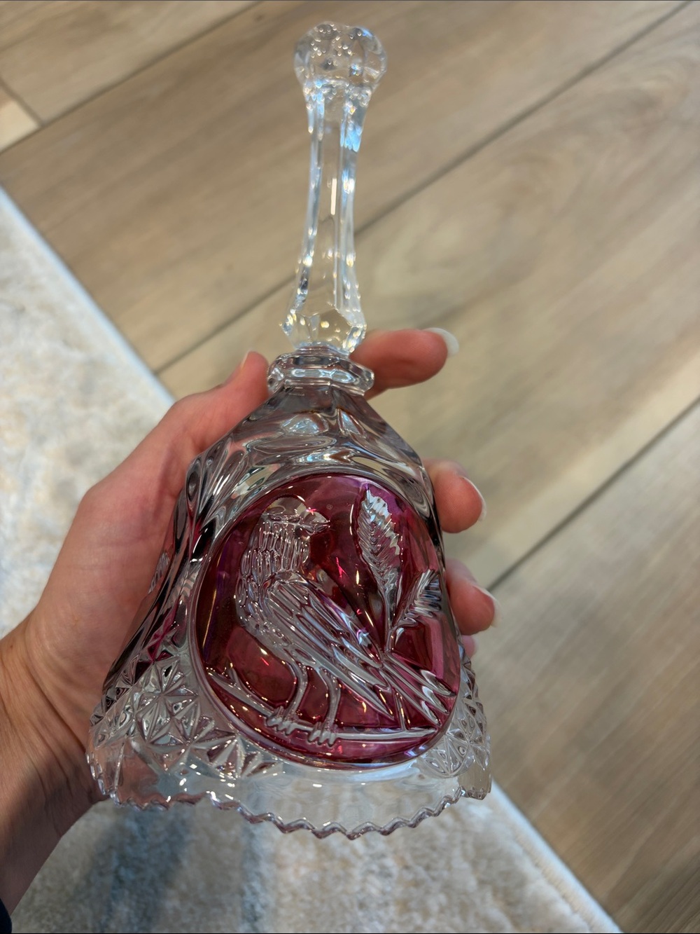 Crystal Cardinal Bell with red Accent and Bird Motif